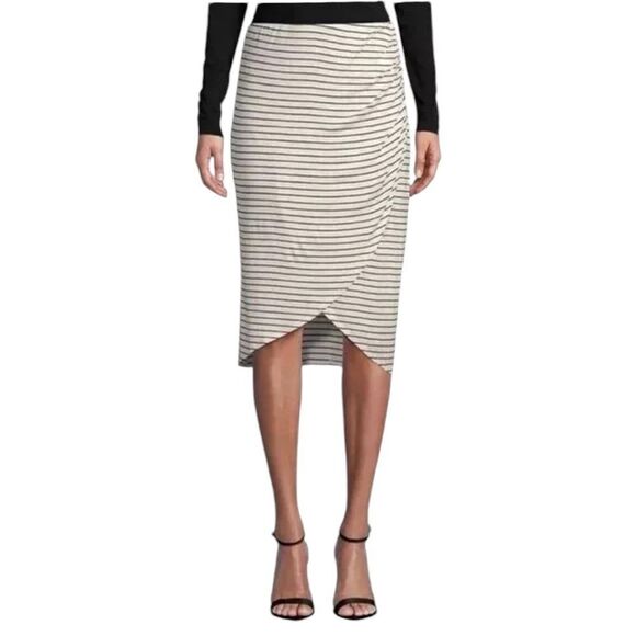Max Studio Wrap Skirt Ruched Side Midi White/Black Striped Size XL NWT - Picture 1 of 12